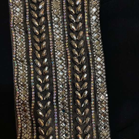 Xscape Beaded Plunge Gown - Navy & Silver - Picture 6 of 12